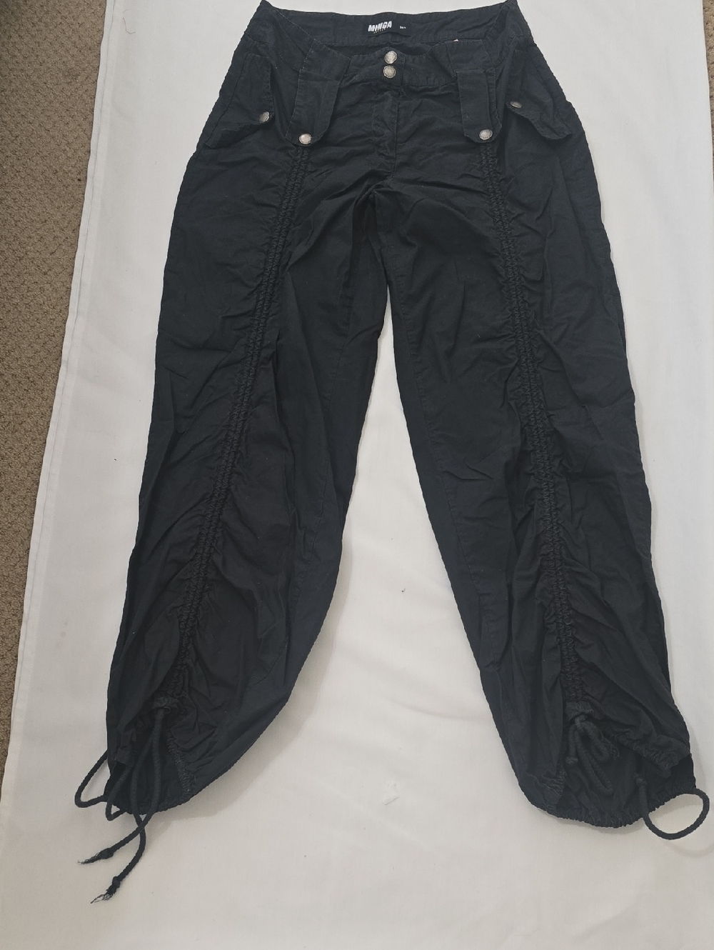 Minga London Black Drawstring Cargo Jogger Pants - 26